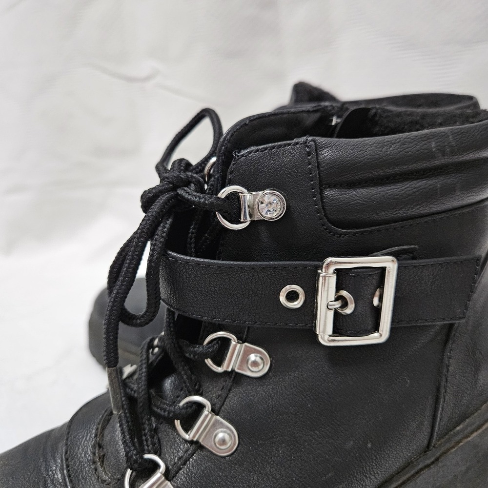 Cupcake Couture Boots Girls 4 Black Jett Platform Lug Sole Combat Buckle Ankle - Picture 5 of 12